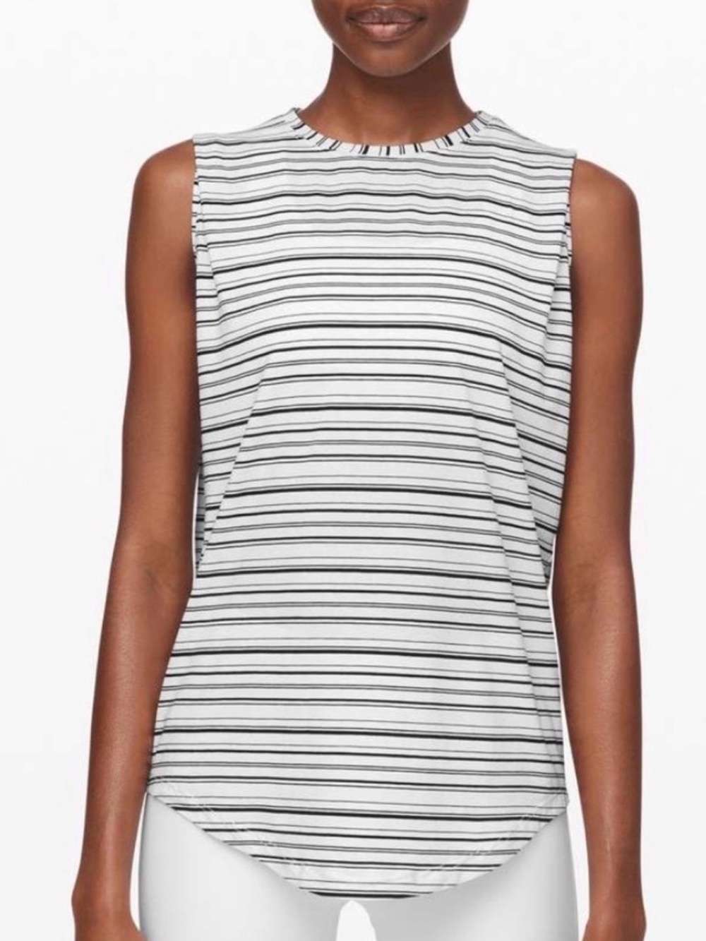 lululemon athletica White and Black Striped Sleeveless Tank